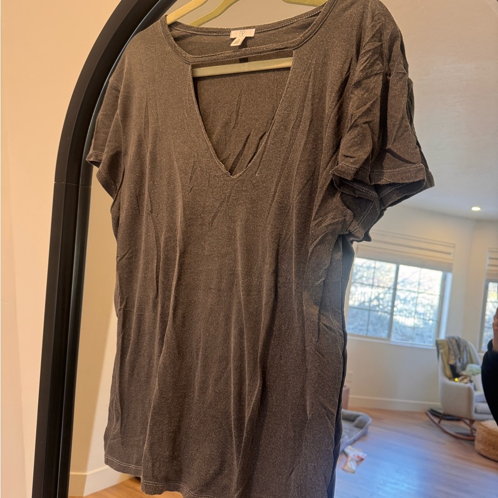 BP Charcoal V-Neck Short Sleeve Top